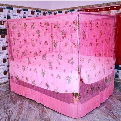 HAQUE ENTERPRISE Mosquito Net for Double Bed Polyester Washable Adults Mosquito Net(PRINT PINK, Bed Box)