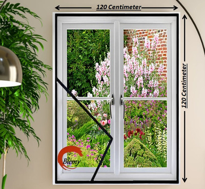 BLEMY Polyester Adults Washable Mosquito Net For Window With Self Adhesive Hook & Loop Tape Size - 4X4 Feet Mosquito Net(BLACK - 4X4, Frame Hung)