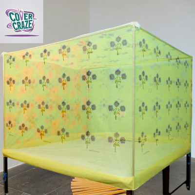 CoverCraze Cotton Adults Washable FLORAL YELLOW mosquito net Mosquito Net(Yellow, Bed Box)