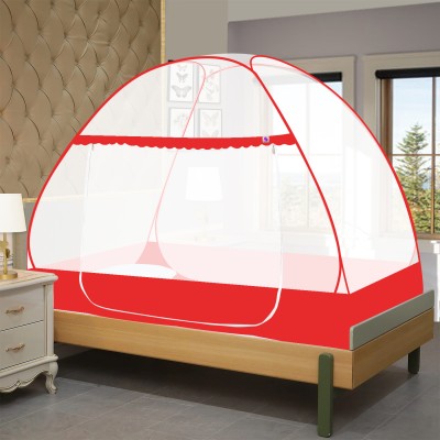 NM CREATION Polyester Adults Washable Polyester Foldable washable Single Bed Adult Mosquito net Mosquito Net(Red, Tent)