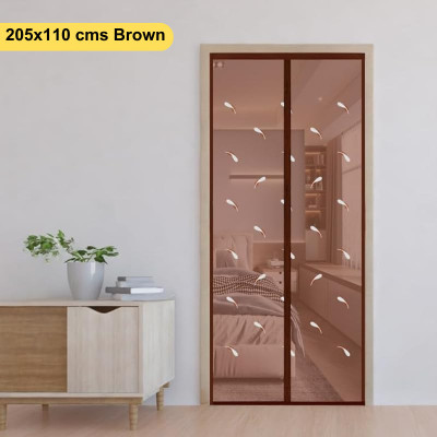 Classic Mosquito Net Feather Style Self-Closing Magnetic Door Polyester Washable Adults Mosquito Net(Brown-205X110, Frame Hung)