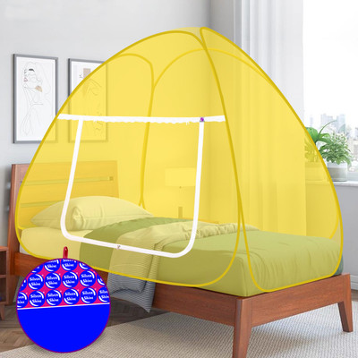 SILVER SHINE Polyester Adults Washable Polyester Mosquito Net Foldable for Single Bed yellow Color Tent Mosquito Net Mosquito Net(Yellow, Tent)