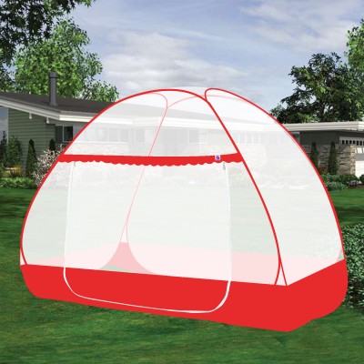 SILVER SHINE Polyester Adults Washable Polyester Adult SINGLE BED Foldable Washable Mosquito Net Mosquito Net(WHITE-RED, Tent)