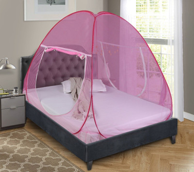 RORAIMA Polyester Adults Washable Double Bed King Size Mosquito Net(Pink, Frame Hung)