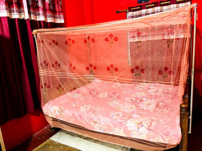 Pappu Industry Cotton Adults Washable High Quality Mosquito Net Square Plain 4x7 Foldable Flexible for Double Bed Mosquito Net(machardani orange, Bed Box)