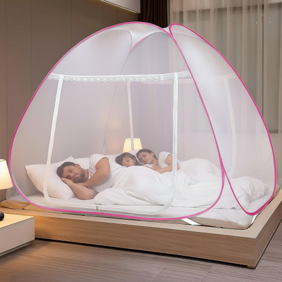Evafly suitable for (LBH-200x200x145) Foldable for Double Bed & king Size bed Polyester Washable Adults Mosquito Net(Pink, Tent)