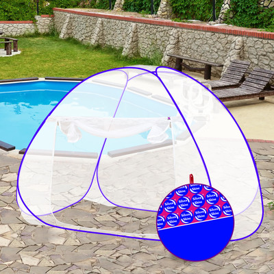 SILVER SHINE Polyester Adults Washable Foldable Polyester Multi Color Washable Single Bed Mosquito Net Mosquito Net(White-Blue, Tent)