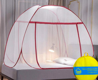 VERDIOZ Polyester Adults Washable CORROSION FREE STEEL FRAME| 2 ZIPPER DOORS| 30GSM NET| DOUBLE BED| WITH SAVIOURS Mosquito Net(Red, Tent)
