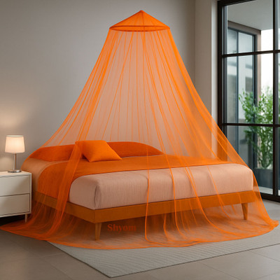 Shyom Polyester Adults Washable King Size Double bed Round Mosquito Net(Orange, Ceiling Hung)