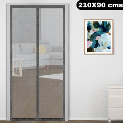 Classic Mosquito Net Fibre Adults Washable Magnetic Screen Curtain Patio Door mesh Self-Closing with Full Frame self adesive Hook&Loop (210*90 cm) Mosquito Net(210x90-Grey-FG, Frame Hung)
