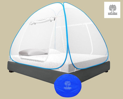 Royal Shazar Polyester Adults Washable Double Bed Mosquito Net Material Polyester King Size White & Blue Pack Of 1 Mosquito Net(White & Blue, Tent)