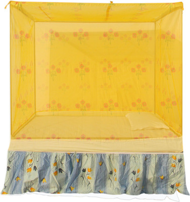 Homecute Polyester Adults Washable SE099 Single Bed Cotton Edge Traditional Printed Mosquito Net 6 X 4 ft Mosquito Net(Yellow, Frame Hung)