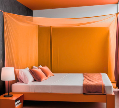CoverCraze Polyester Adults Washable INSECT AND MOSQUITO NET for 3 persons, Queen Size Bed Mosquito Net(Orange, Bed Box)