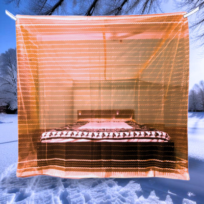 Parbhez Handloom Polyester Adults Washable 7771 Mosquito Net(Orange, Bed Box)