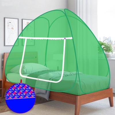 SILVER SHINE Polyester Adults Washable Mosquito Net Polyester Foldable for Single Bed Green Color Tent Mosquito Net Mosquito Net(Green, Tent)