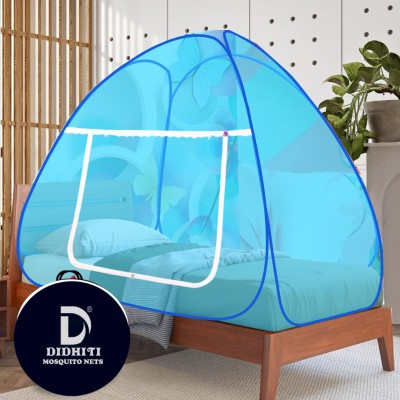 didhiti Polyester Adults Washable machardani tent for Single Bed (3.5x5ft)| with 1 gate without base cloth machhar Mosquito Net(Sky Blue, asmani, violat, halka neela, Dark Blue border, colour, Tent)