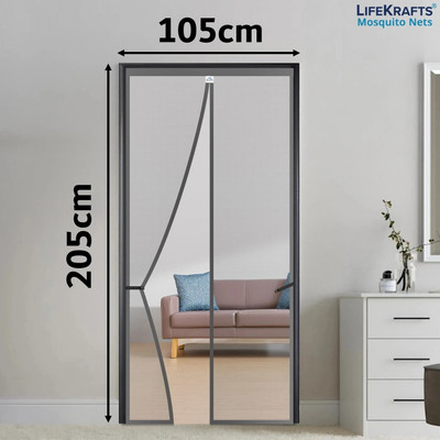Lifekrafts Auto-Closing Magnetic Door Polyester Washable Adults Mosquito Net(Grey-205*105cms, Frame Hung)
