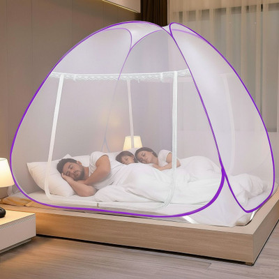 Evafly Mosquito net for Double Bed|King Size Bed Foldable Machhardani|6.5x6.5 feet Polyester Washable Adults Mosquito Net(Purple, Tent)