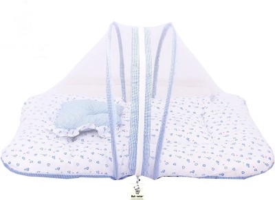 BuliWear Polyester Infants Washable Buli Wear Super Soft , Cotton Baby Mattress with Net - Bedding Set (0-6 Months ,Blue Dil) Mosquito Net(Blue, Bed Box)