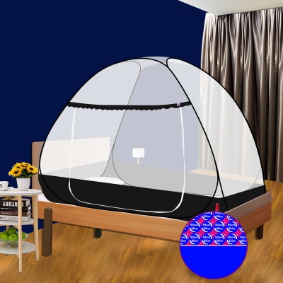 SILVER SHINE Polyester Adults Washable Polyester Adults Washable Primium border Foldable for Single Bed Mosquito Net(Black Border, Tent)
