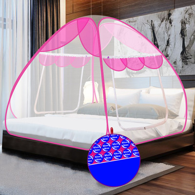 SILVER SHINE Polyester Adults Washable Polyester Foldable for Double Bed White and Pink Color Mosquito Net Mosquito Net(White And Pink, Tent)