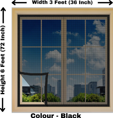 Woodluck Fibre Adults Washable Fiberglass Mosquito net for window self Adhesive hook & loop tape-6x3 Feet Mosquito Net(Black (Size-6x3 Feet 72x36 Inch), Frame Hung)