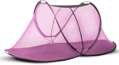 ALYSTER Polyester Adults Washable Mosquito Net Single Bed 6x4 Feet & Folding Net Size (215x105x90) with Base Cloth Mosquito Net(Pink, Bed Box)