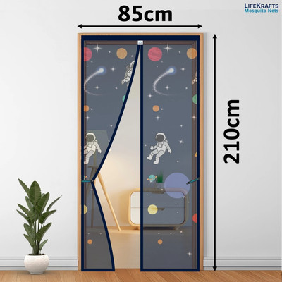 Lifekrafts Polyester Adults Washable Door Mosquito Net with Magnets Color Planet Theme With Blue Background Mosquito Net(Planet Theme Blue_210_85cm, Frame Hung)