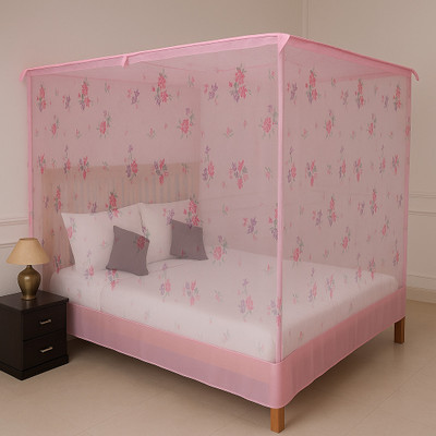 Mehon Craft Mosquito Net for Double Bed Machardani Net & Queen Size Bed (Size 6x7-feet) HDPE - High Density Poly Ethylene Washable Adults Mosquito Net(Light Pink, Bed Box)