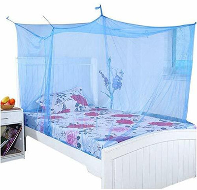 Iblay Cotton Adults Washable Mosquito Net Blue Mosquito Net for Single Bed/Double Bed, 4x6.5 Insect Protection Net Mosquito Net(Blue, Bed Box)