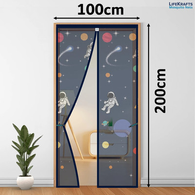 Lifekrafts Door Mosquito Net with Magnets Color Planet Theme With Blue Background Polyester Washable Adults Mosquito Net(Planet Theme Blue_200_100 cm, Frame Hung)
