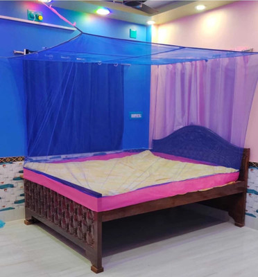 JMD GODWIN Double bed Traditional cotton edge style mosquito net Nylon Washable Adults Mosquito Net(Blue, Tent)