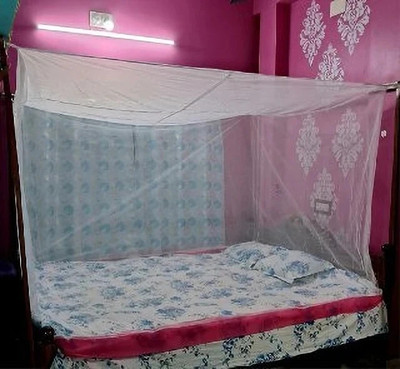 CoverCraze Polyester Adults Washable INSECT AND MOSQUITO NET for 3 persons, Queen Size Bed Mosquito Net(White, Bed Box)