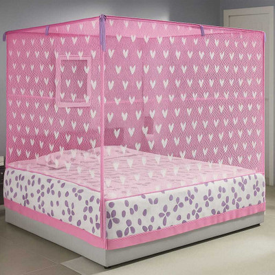 Fabrachana double bed 6*7feet Bed box PINK Love design Polyester Washable Adults Mosquito Net(Pink, Tent)