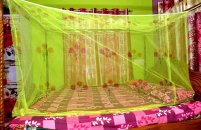 Mehon Craft Polyester Adults Washable Mosquito Net For Double Bed Flower-Printed with Cotton Tape (Size 5x7-feet) Mosquito Net(Green, Bed Box)