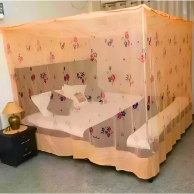 JK TEXTILE Fibre Adults Washable Rosa Mosquito Net(Orange, Bed Box)
