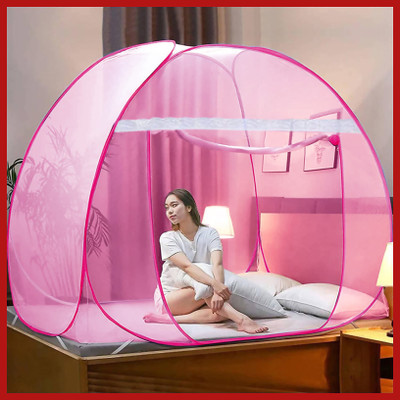 RJCARE Polyester Adults Washable mosquito net bed Mosquito Net(Pink, Tent)