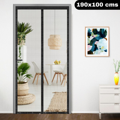 Classic Mosquito Net Fibre Adults Washable (190 cm X 100 cm) Magnetic Screen Fiberglass Door Net with Full Frame Hook&Loop Mosquito Net(190x100-Black-FG, Frame Hung)