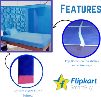 Flipkart SmartBuy Nylon Adults Washable ZenProtect Mosquito Net Mosquito Net(Blue, Bed Box)