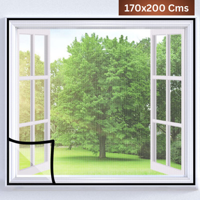 TurtleGrip Fibre Adults Washable Pre-Stitched Fiberglass Window Mosquito Net for All Types of Windows,120 GSM Mosquito Net(White-170x200cms, Frame Hung)
