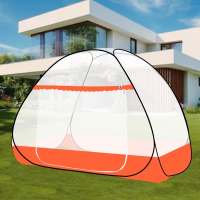 SILVER SHINE Polyester Adults Washable Polyester Adult SINGLE BED Foldable Washable Mosquito Net Mosquito Net(WHITE-ORANGE, Tent)