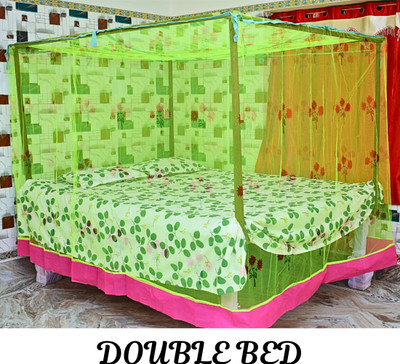SR ENTERPRISE HDPE - High Density Poly Ethylene Adults Washable Elegant Flower Design Green Color Double Bed Size Mosquito Net(Green, Bed Box)