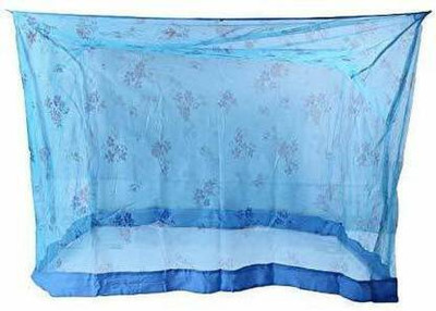 Iblay Polyester Adults Washable Single bed 4x6.5ft Mosquito Net(Blue Printed, Bed Box)