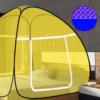 SILVER SHINE Polyester Adults Washable Mosquito Net Polyester Foldable for king size yellow And Yellow Color Patti Mosquito Net(Yellow Net, Tent)