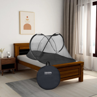 SASDAN Verticle Zip Mosquito Net - L,B,H (7 x 7 x 4.6 ft) with High-Quality Zip Polyester Washable Adults Mosquito Net(Black, Tent)