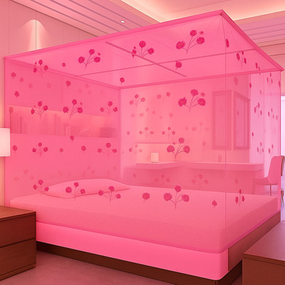 SR ENTERPRISE Flower Design Light Pink Color Double Bed ( 6'x7' ft) HDPE - High Density Poly Ethylene Washable Adults Mosquito Net(Pink, Bed Box)