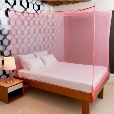 CoverCraze HDPE - High Density Poly Ethylene Adults Washable single bed mosquito and insect protection net Mosquito Net(Pink, Bed Box)