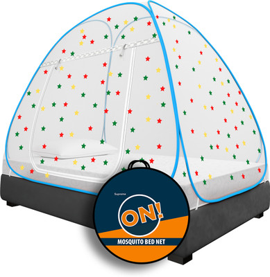 Supreme On Polyester Adults Washable Single Bed [4 Feet X 6 Feet] Premium Machardani with 30 Pair of Stars Mosquito Net(Blue+30 Star, Tent)