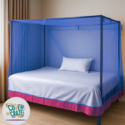 CoverCraze Cotton Adults Washable CC Blue MonoSingle without stand 4x6 feet hanging Mosquito Net(Blue, Bed Box)