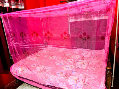 Pappu Industry Cotton Adults Washable High Quality Mosquito Net Square Plain 6x7 Foldable Flexible for Double Bed Mosquito Net(Pink machardani, Bed Box)